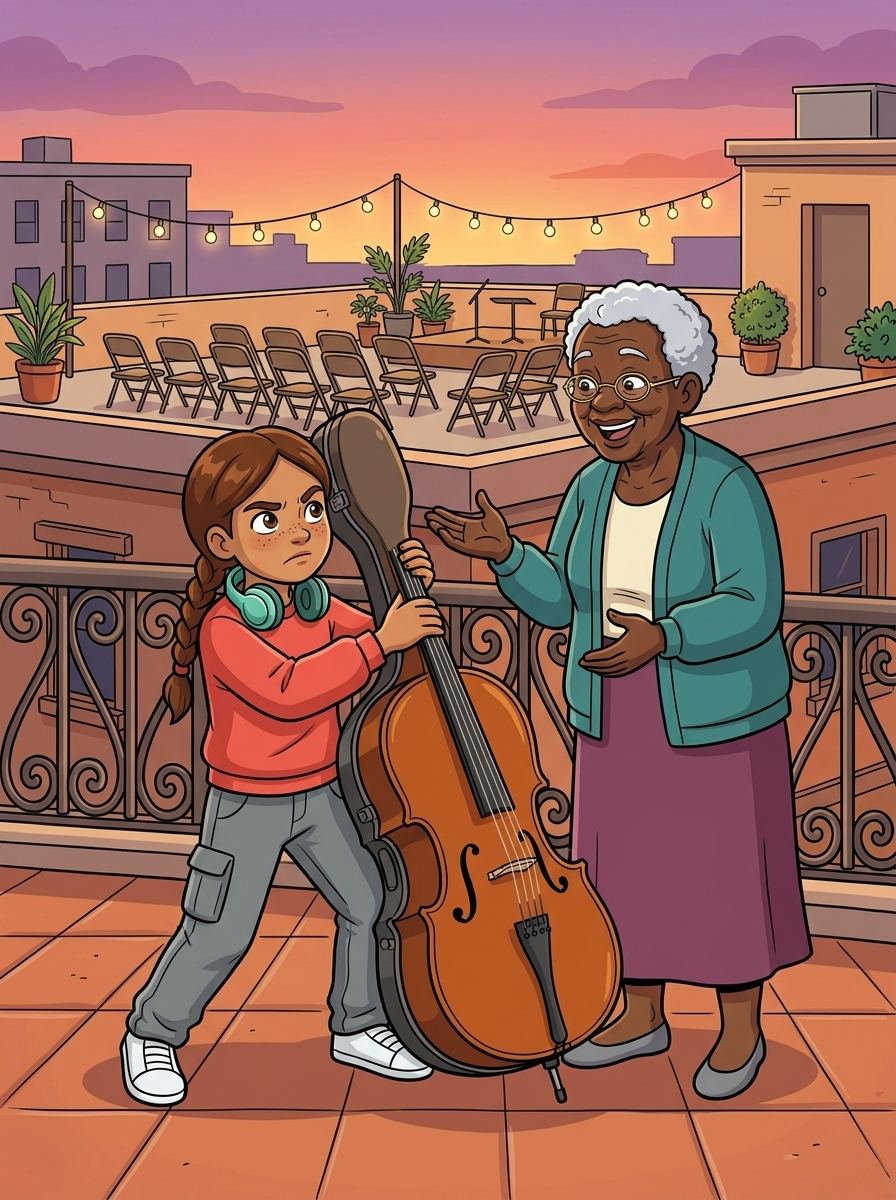 Lucia and the Cello on the Stairs